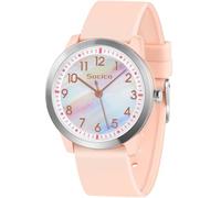 SOCICO Montre Analogique pour Enfant Garçon Fille, 5ATM/50M Étanche Facile à Lire Quartz Minimaliste Montre pour Enfants de 8 à 18 Ans (Arc-en-Ciel Rose)