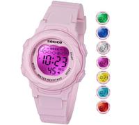 SOCICO Montre numérique pour Enfants, résistante à l'eau 5ATM, 7 Couleurs Lumineuses avec Alarme et chronomètre pour Filles et garçons âgés de 5 à 12 Ans.
