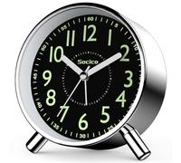 SOCICO Réveil Analogique, Horloge de Chevet Rétro Ronde en Métal - Fonctionne sur Piles avec Veilleuse et Fonction Snooze, pour Bureau, Chambre, Voyage, Cadeau pour Enfants et Adultes (Noir Argenté)