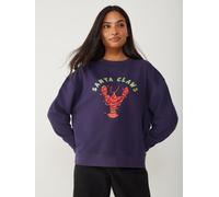 Society 8 Society 8 Blue Seasonal Graphic Lobster Santa Claws Long Sleeve Crew Sweatshirt