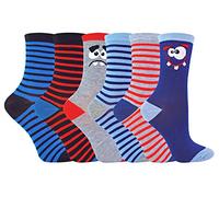 Sock Snob 6 Pairs Chaussettes pour Garcons Enfants | Unies | Rayures | Rigolotes Motif (3-7 Ans, Visages Amusants)