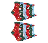 Sock Snob Enfants Chaussettes Noel Coton 6 12 24 Paires | Garçons et Filles | Fantaisie Mignon Motifs Chaussettes Noel (30-36, 12 pack)