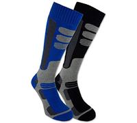 sockenkauf24 2 paires de chaussettes de ski et snowboard au genou pour hommes et femmes Chaussettes de respirantes Chaussettes thermiques au genou (Noir | Bleu, 43-46)
