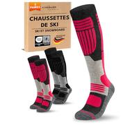 sockenkauf24 Chaussettes de Ski Femme Laine Merinos 35-38 Noir/Rose 2 Paires