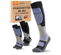sockenkauf24 Chaussettes de Ski Femme Laine Merinos 35-38 Noir/Violet 2 Paires