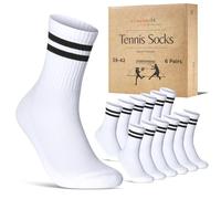 sockenkauf24 Chaussettes de Sport Femme Chaussettes de Tennis Lot de 6 Paires Crew Socks Respirantes et Renforcées 70107T (Blanc Rayures 39-42)