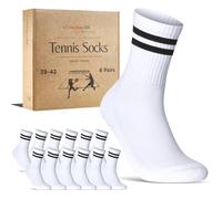 sockenkauf24 Chaussettes de Sport Homme Chaussettes de Tennis Lot de 6 Paires Crew Socks Respirantes et Renforcées 70107T (Blanc Rayures 47-50)