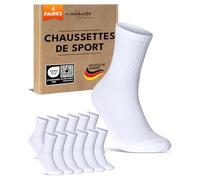 sockenkauf24 Chaussettes de Sport Homme Chaussettes de Tennis Lot de 6 Paires Crew Socks Respirantes et Renforcées 70107T (Blanc 47-50)