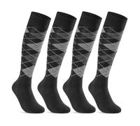 sockenkauf24 Lot de 4 paires de chaussettes hautes pour homme - Motif à carreaux - En coton - Avec ceinture confortable et sans coutures, 4 paires - Noir/gris, 39-42