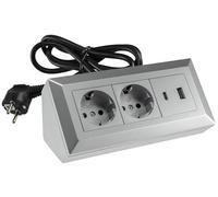 Socket Block Prise d'angle 2 voies de protection USB-A USB-C PD avec câble de 1,5 m Gris argenté