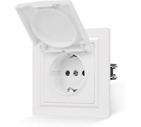Socket White Matt avec couvercle en cuir lisse Sentiment 1 compartiment avec prise de prise de 16 Amamp Schuko Prise murale murale 84 x 84 mm,250 V