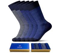 SOCKS BOX Men’s Dress Socks With Gift Box Blue Patterned Premium Quality Bamboo Rayon Socks (5 Pairs+Gift Box)