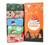 Socks Tunnel Lot de 5 Chaussettes de Noël - Chaussettes Unisexes Drôles et Colorées avec Motifs de Noël - Idée Cadeau - Coton - Taille 36-43 (Lot 5 Paires 01)