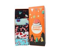 Socks Tunnel Lot de 5 Chaussettes de Noël - Chaussettes Unisexes Drôles et Colorées avec Motifs de Noël - Idée Cadeau - Coton - Taille 36-43 (Lot 5 Paires 08)