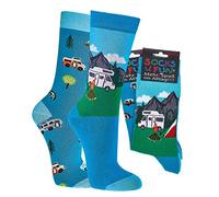Socks4Fun Lot de 2 paires de chaussettes amusantes et colorées pour homme et femme, Camping., 42-47