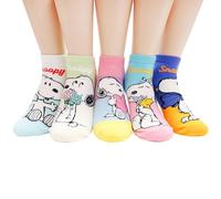 socksense The Peanuts Snoopy Chaussettes sous licence pour femmes et adolescentes Motif personnages de dessins animés, Happy_5 paires, taille unique