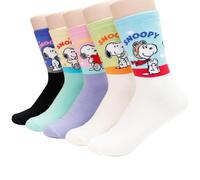 socksense The Peanuts Snoopy Chaussettes sous licence pour femmes et adolescentes Motif personnages de dessins animés, Couleur : 5 paires, taille unique