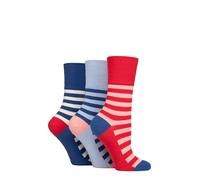 SockShop Gentle Grip Femme Chaussettes Fleurs à motifs et à rayures Paquet de 3 Joie Rouge/Bleu/Lilas 37-42