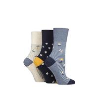 SockShop Gentle Grip Femme Chaussettes Fleurs à motifs et à rayures Paquet de 3 Marguerites/Papillons 37-42