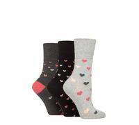 SockShop Gentle Grip Femme Chaussettes Fleurs à motifs et à rayures Paquet de 3 Mélange de charbon de bois Reine de Cœur 37-42