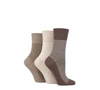 SockShop Gentle Grip Femme Chaussettes Fleurs à motifs et à rayures Paquet de 3 Taille 37-42 Fines rayures Marron/Neutral