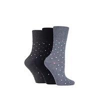 SockShop Gentle Grip Femme Chaussettes Fleurs à motifs et à rayures Paquet de 3 Taille 37-42 Points Noir/Charbon