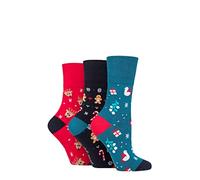 SockShop Gentle Grip Femme Coton Noël Chaussettes Paquet de 3 Amusement festif 37-42