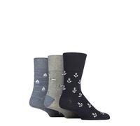 SockShop Gentle Grip Homme Chaussettes - Coton doux, Vacances Thème Dessus doux en nid d'abeille à motif et non contraignant, 3 Paire Taille 39-45 Ancre/Bateau/Requin