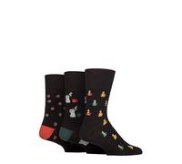 SockShop Gentle Grip Homme Fun Feet Chaussettes Paquet de 3 Café 39-45