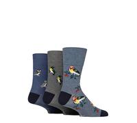 SockShop Gentle Grip Homme RHS Chaussettes en bambou - 3 Paire À motifs Doux Respirant mi-mollet confortables pour tous les jours, Royal Horticultural Society Dessins floraux, 39-45 Oiseaux