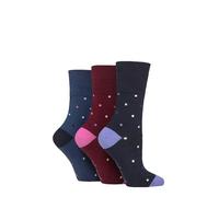 SockShop Gentle Grip Lot de 3 paires de chaussettes en coton pour femme Motif floral à pois rayés Couleurs assorties Taille 37-42, Eclipse Pois Bordeaux/Bleu sarcelle, 32-36