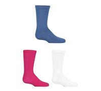 SockShop Lot de 3 paires de chaussettes unies en bambou pour garçons et filles avec poignets confortables et orteils liés à la main, Denim/rose/blanc, 8-12 ans