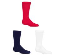 SockShop Lot de 3 paires de chaussettes unies en bambou pour garçons et filles avec poignets confortables et orteils liés à la main, Rouge/bleu marine/blanc, 8-12 ans