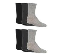 SockShop Lot de 6 paires de chaussettes d'école en bambou pour enfants - Rayures unies - Respirantes, douces et rafraîchissantes - Coutures lisses au niveau des orteils, Noir, gris anthracite, 8-12
