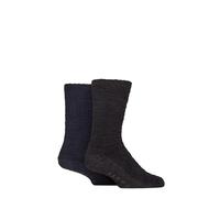 SockShop Wildfeet Chaussettes Pantoufles de Détente Homme - Confortables, Douces, Chaudes, Mi-mollet, Semelles Antidérapantes, Pour la Maison, Lot de 2 Paires, Taille 40-46 Noir/Marine