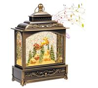 Sockywin Lanterne Boule à Neige de Noël Bronze avec Traîneau du Père Noël, 8 Mélodies Festives, Alimentation USB/Piles, 3 Modes d'Éclairage, Lanterne à Eau Lumineuse pour Décoration et Cadeaux de