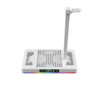 Socle de refroidissement pour Xbox Series X/S Host, socle de refroidissement avec chargeur de manette et support pour casque RGB Socle de chargement avec ventilateur de refroidissement (Blanc)