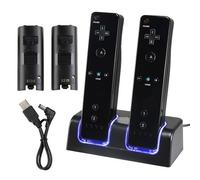 Socle Dock Station D'accueil De Recharge Chargeur Noir Par Port Usb + 2 Batteries Pour Manettes Télécommandes Nintendo Wiimote Wii / Wii U