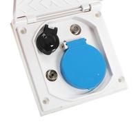 Socle extérieur 230V Femelle prises Schuko+TV+Satellite+12V - coloris blanc