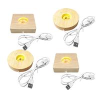 Socle Lumineux LED 4 Pièces: Nizirioo Base D'affichage LED en Bois avec Interrupteur USB, Base de Lampe Umière Chaude pour Verre Plaque Acrylique, Verre, Résine, Chambre à Coucher(Ronde+Carré)