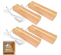 Socle Lumineux Led Bois 20 cm de Long, 4 Pièces Base Led Lumineuse Support LED avec Interrupteur Usb pour Affichage De Bureau Boule De Cristal Plaque Acrylique, Blanc Chaud