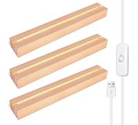 Socle Lumineux LED en Bois: 3 Pièces Base de Présentation Rectangulaire avec USB, Support LED pour Cristal, Résine Acrylique, 30cm de Long