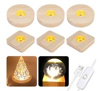 Socle Lumineux LED en Bois: 6 Pièces Base D'affichage USB, Ronde et Carrée pour Boule de Cristal, Résine Acrylique