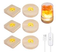Socle Lumineux LED en Bois: 6 Pièces, Rond et Rectangulaire, avec USB pour Cristal, Plaque Acrylique, Verre, Résine - Support d'Affichage Présentation