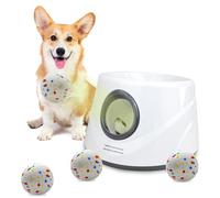 SOCO Lanceur de balle automatique pour chiens avec mode aléatoire, 3 réglages à 14,6 m, lanceur de balles rechargeable pour petit chien avec 4 balles de tennis ETPU de 5,6 cm pour petites et moyennes