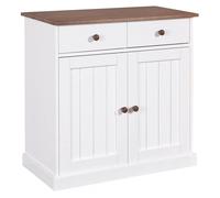 SOCOA - Buffet 2 Portes 2 Tiroirs Bois Massif Vernis Sepia et Blanc