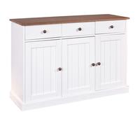SOCOA - Buffet 3 Portes 3 Tiroirs Bois Massif Vernis Sepia et Blanc