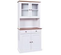 SOCOA - Buffet Vaisselier 4 Portes 2 Tiroirs Bois Massif Vernis Sepia et Blanc