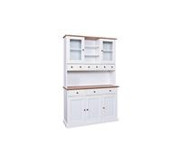 SOCOA - Buffet Vaisselier 5 Portes 6 Tiroirs Bois Massif Vernis Sepia et Blanc -