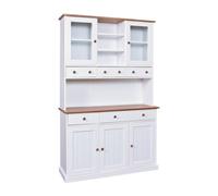 SOCOA - Buffet Vaisselier 5 Portes 6 Tiroirs Bois Massif Vernis Sepia et Blanc